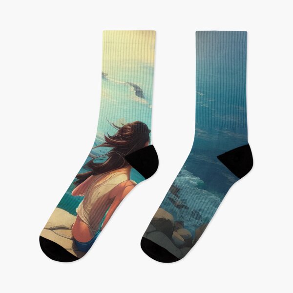 Item preview, A girl on a cliff overlooking the beach designed and sold by Dicoart.