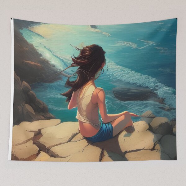 Item preview, A girl on a cliff overlooking the beach designed and sold by Dicoart.
