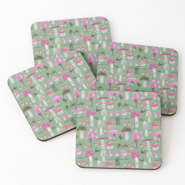 Item preview, Shroom lovin life in pinks on green background  designed and sold by katerosestudios.