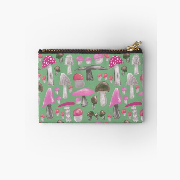 Item preview, Shroom lovin life in pinks on green background  designed and sold by katerosestudios.