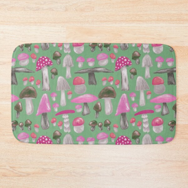 Item preview, Shroom lovin life in pinks on green background  designed and sold by katerosestudios.