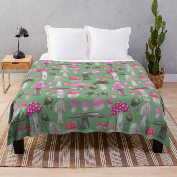 Item preview, Shroom lovin life in pinks on green background  designed and sold by katerosestudios.