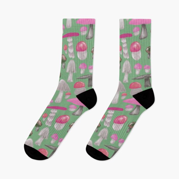 Item preview, Shroom lovin life in pinks on green background  designed and sold by katerosestudios.