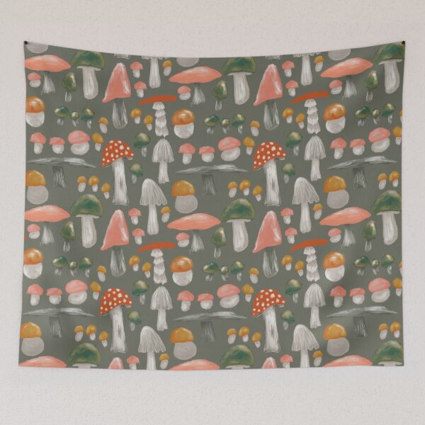 Item preview, Shroom lovin life in reds on gray background  designed and sold by katerosestudios.