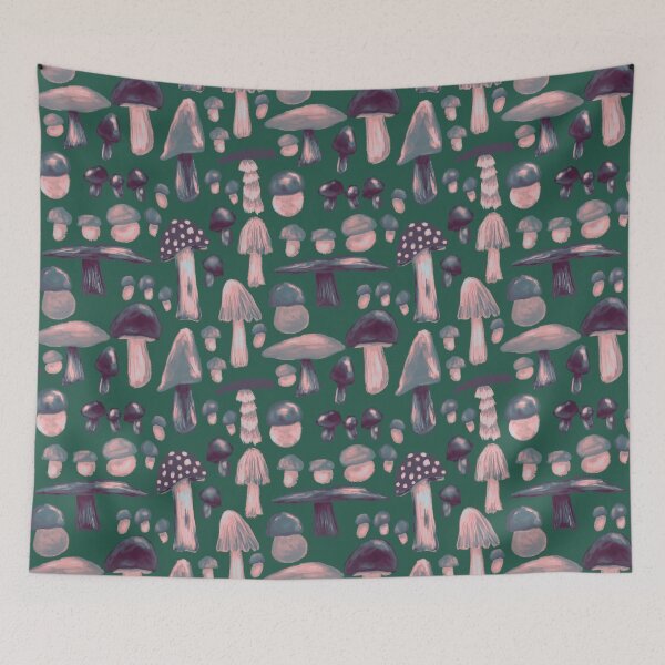 Item preview, Shroom lovin life in monochrome on green background  designed and sold by katerosestudios.