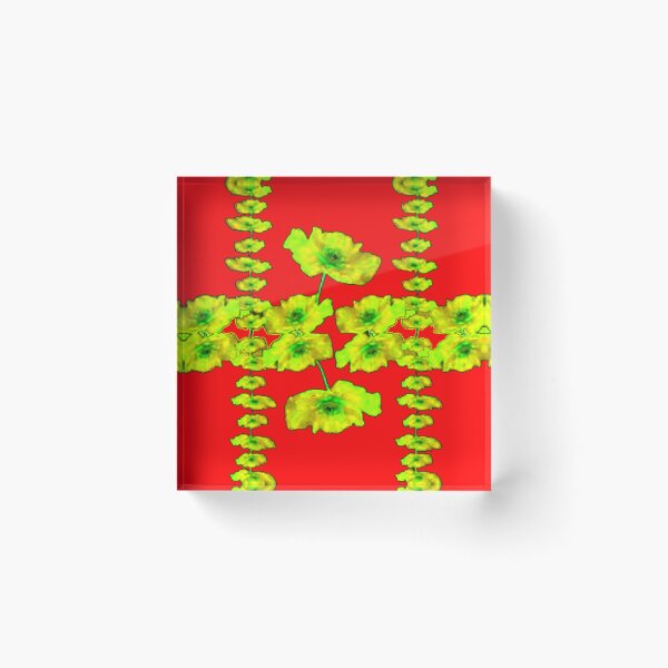Item preview, RED COLOR DECORATIVE YELLOW FLORAL PATTERN ART designed and sold by sharlesart.