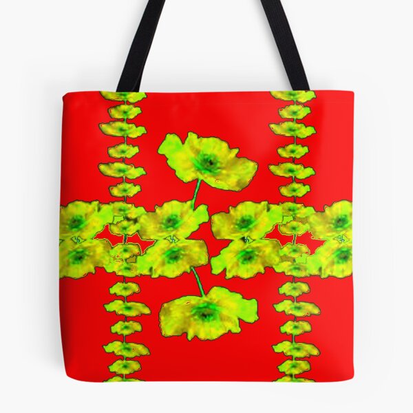 Item preview, RED COLOR DECORATIVE YELLOW FLORAL PATTERN ART designed and sold by sharlesart.