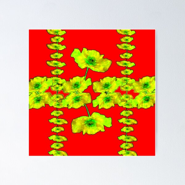 Item preview, RED COLOR DECORATIVE YELLOW FLORAL PATTERN ART designed and sold by sharlesart.
