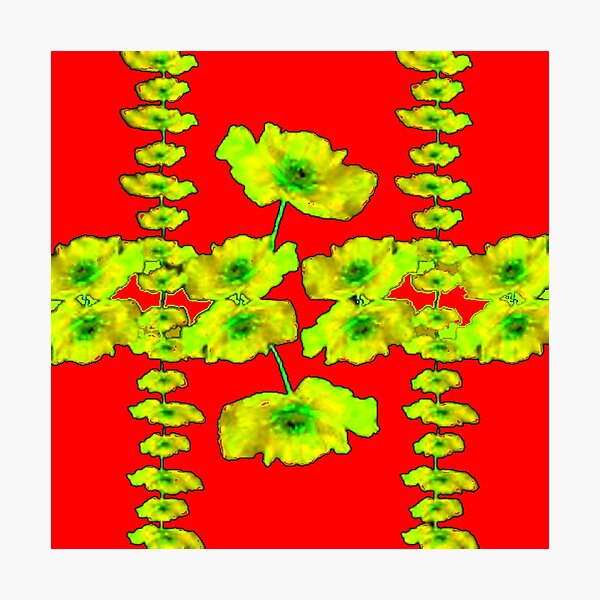 Item preview, RED COLOR DECORATIVE YELLOW FLORAL PATTERN ART designed and sold by sharlesart.