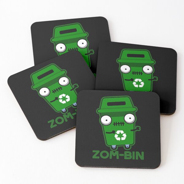 Item preview, Zom-bin Halloween Funny Zombie Trash Bin Puns (Dark BG) designed and sold by punnybone.