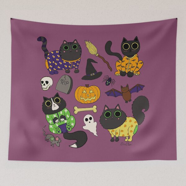 Item preview, Halloween Cats Pajamas - Spooky Cute Black Cats - Halloween Black Cats - Twilight Lavender designed and sold by EcoElsa.