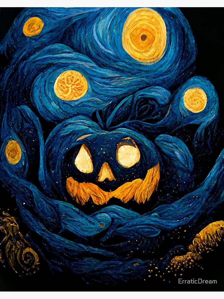 Halloween Pumpkin Starry Night halloween-pumpkin-starry-night-art-board-print-for-sale-by-erraticdream-redbubble