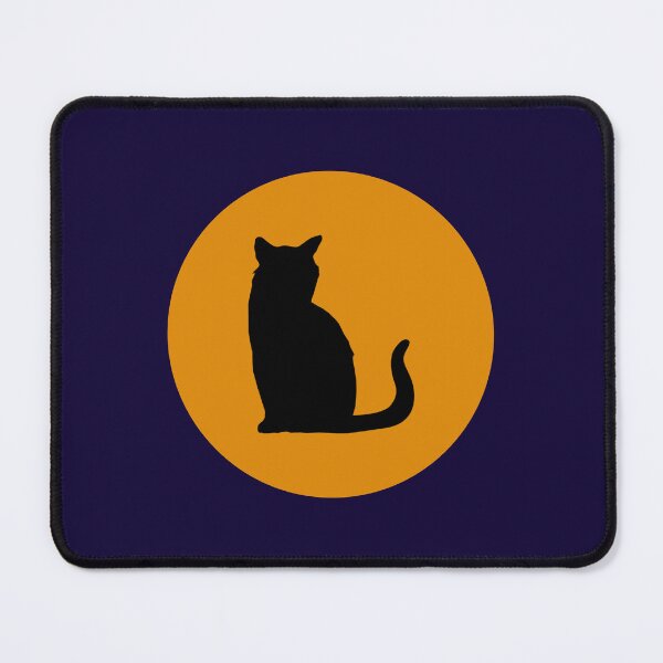 Sitting Black Cat in Orange Circle Mouse Pad