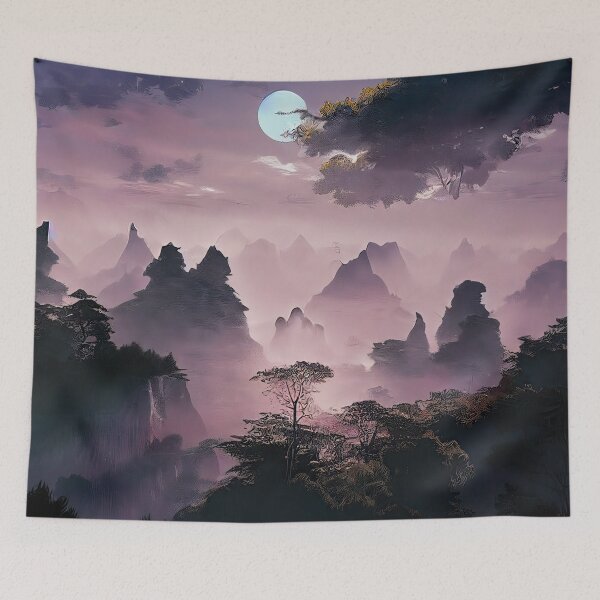 Item preview, Moonlight drapes over misty mountain valleys designed and sold by Tyleah McGuire.