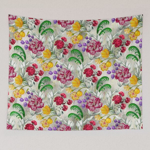 Item preview, Trendy Flowers in a diamond floral pattern, decorative pattern, modern design, flowers repeat pattern, beige floral   designed and sold by ZeinabTaha.
