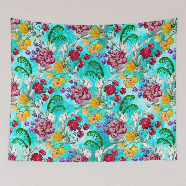 Item preview, Trendy Flowers in a diamond floral pattern, decorative pattern, modern design, flowers repeat pattern, blue floral   designed and sold by ZeinabTaha.