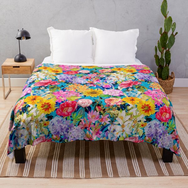 Item preview, Vintage flowers and roses blossoming summer garden, botanical pattern, floral illustration, turquoise vintage floral designed and sold by ZeinabTaha.