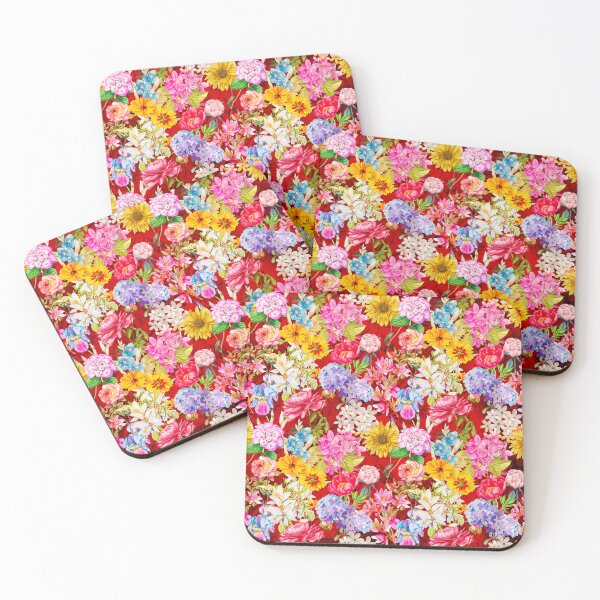 Item preview, Vintage flowers and roses blossoming summer garden, botanical pattern, floral illustration, red vintage floral designed and sold by ZeinabTaha.