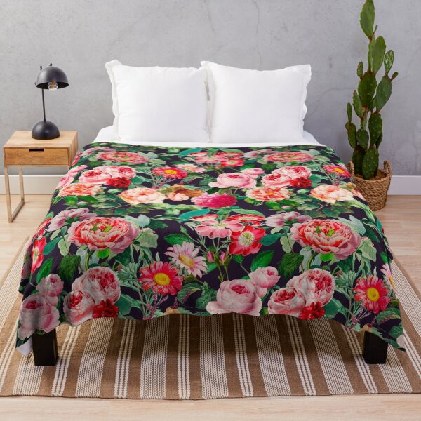 Item preview, Vintage flowers and roses blossoming summer garden, botanical pattern, floral illustration, black vintage floral designed and sold by ZeinabTaha.