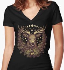 CERNUNNOS STAG Women's Fitted V-Neck T-Shirt