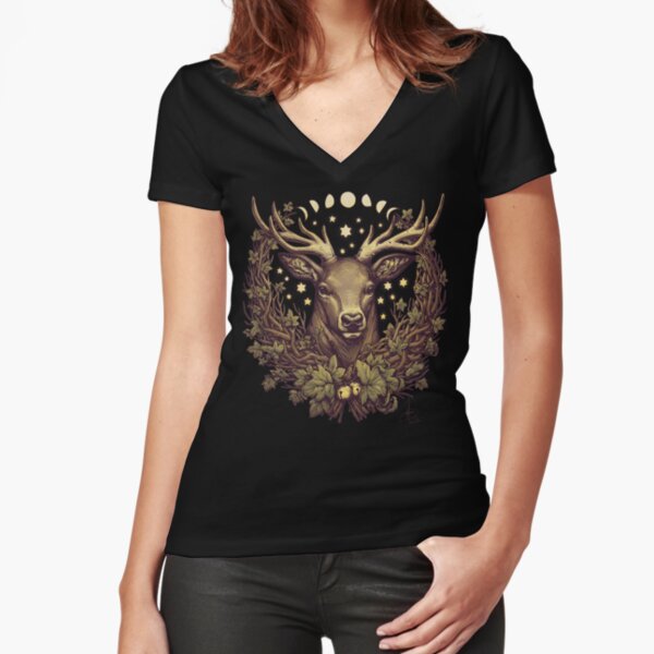 CERNUNNOS STAG Fitted V-Neck T-Shirt
