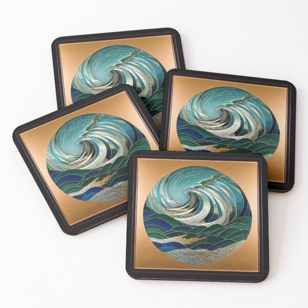 Item preview, Mosaic Ocean Wave Scene with Gold Leaf Frame - Coastal Art designed and sold by JediNeil.