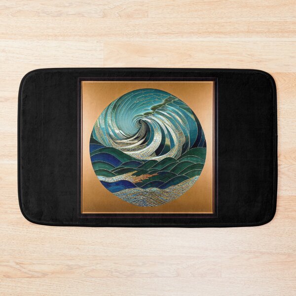 Item preview, Mosaic Ocean Wave Scene with Gold Leaf Frame - Coastal Art designed and sold by JediNeil.
