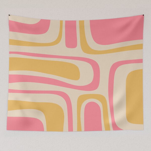 Item preview, Palm Springs Retro Mid Century Modern Abstract Pattern Pink Mustard Yellow Cream Beige designed and sold by kierkegaard.