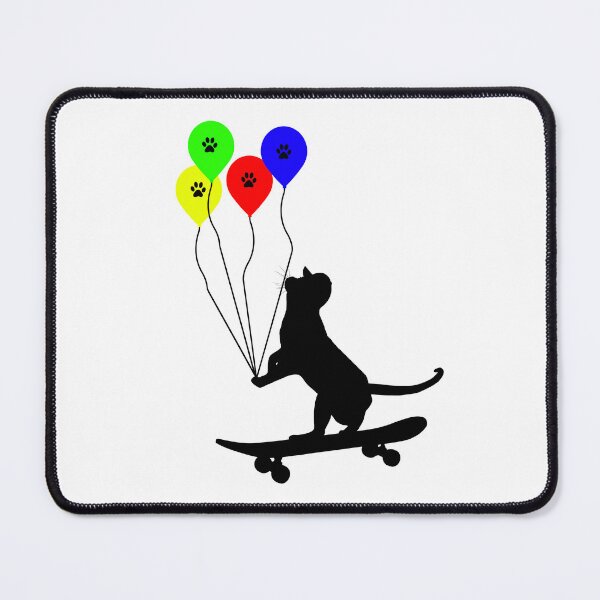 Artikelvorschau, Bunte Ballon- und Skateboardkatze entworfen und verkauft von UniqueDesignHub.