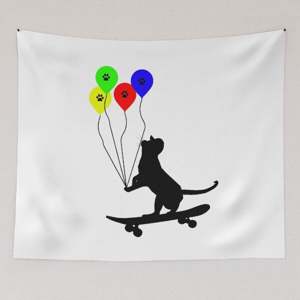 Item preview, Colorful Ballon &  skateboarding cat designed and sold by UniqueDesignHub.