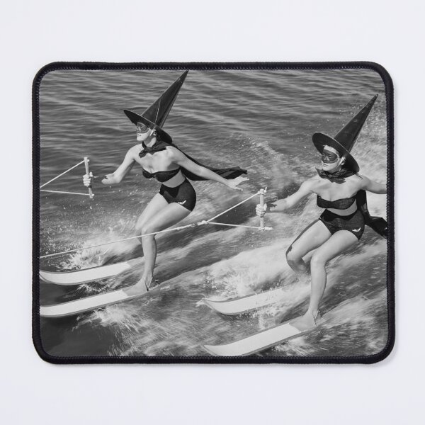 Item preview, WaterSkiing Witches, Black and White Vintage Art designed and sold by modernretro.