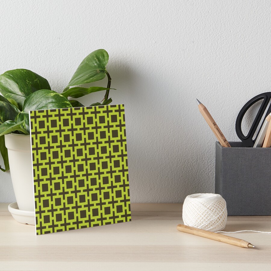 Geometric Pattern: Square + Cross: Green Art Board Print
