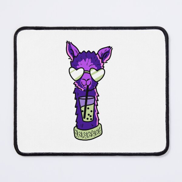 Item preview, cute purple llamma enjoying a matcha bubble tea wearing heart shaped sunglasses cute gift designed and sold by AnanasArt.