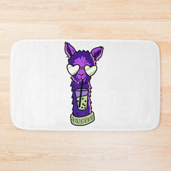 Item preview, cute purple llamma enjoying a matcha bubble tea wearing heart shaped sunglasses cute gift designed and sold by AnanasArt.