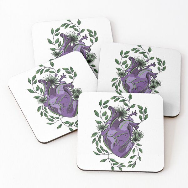 Item preview, Dark Purple and Green Anatomically correct heart with flowers and leaves cute gift designed and sold by AnanasArt.