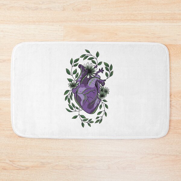Item preview, Dark Purple and Green Anatomically correct heart with flowers and leaves cute gift designed and sold by AnanasArt.