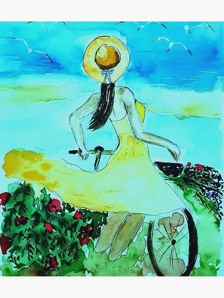 "Watercolor Bike Girl" Poster for Sale by ArtbyKinda Redbubble