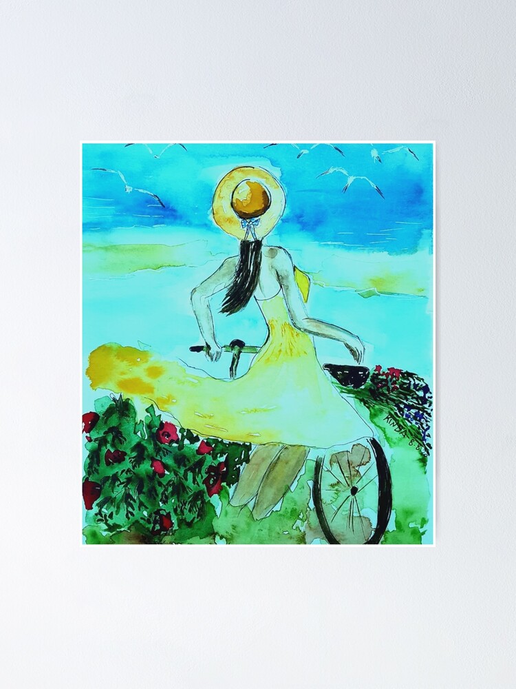 "Watercolor Bike Girl" Poster for Sale by ArtbyKinda Redbubble