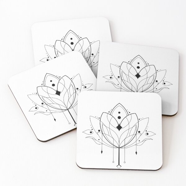 Item preview, delicate line drawing lotus symmetrical mandala linework with dangling crystals cute gift designed and sold by AnanasArt.