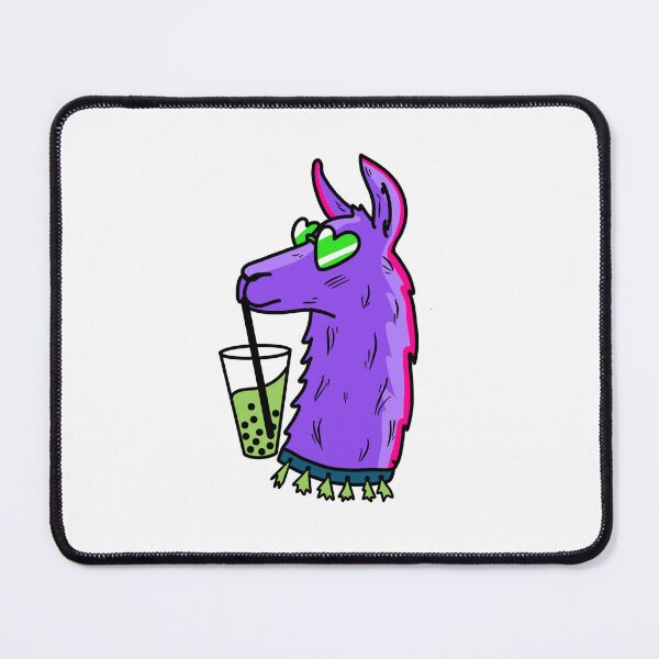 Item preview, funky purple llamma wearing tessels and heartshaped sunglasses, drinking matcha bubble tea cute gift designed and sold by AnanasArt.