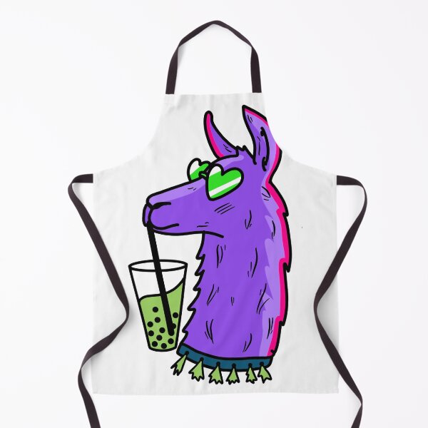 Item preview, funky purple llamma wearing tessels and heartshaped sunglasses, drinking matcha bubble tea cute gift designed and sold by AnanasArt.