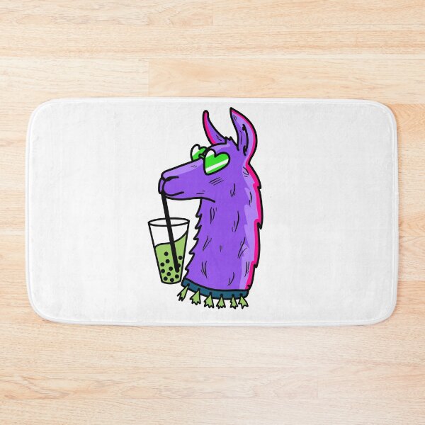 Item preview, funky purple llamma wearing tessels and heartshaped sunglasses, drinking matcha bubble tea cute gift designed and sold by AnanasArt.