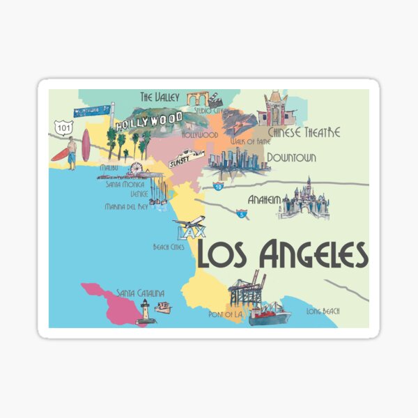 Los Angeles California Clean Iconic City Map Sticker