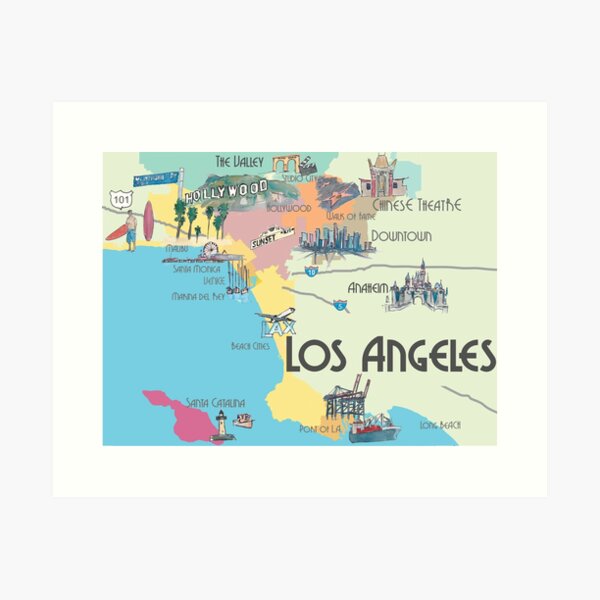 Los Angeles California Clean Iconic City Map Art Print
