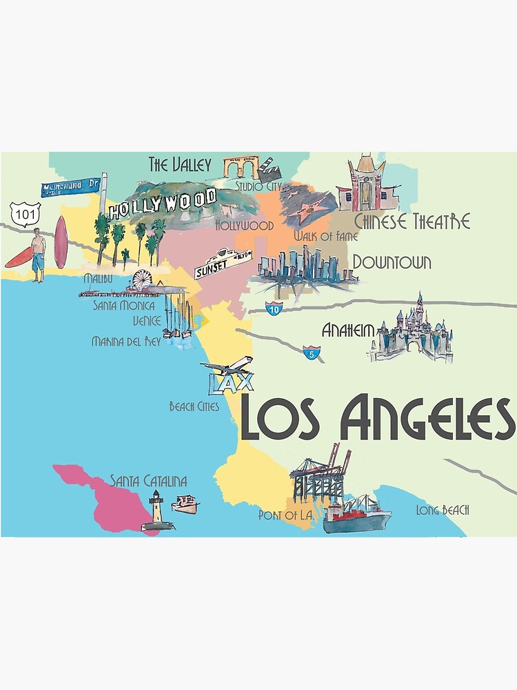 Los Angeles California Clean Iconic City Map Postcard for Sale by  artshop77