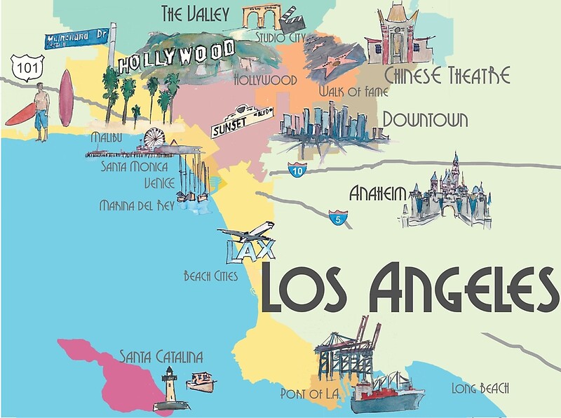 Los Angeles California Clean Iconic City Map By Artshop77 Redbubble
