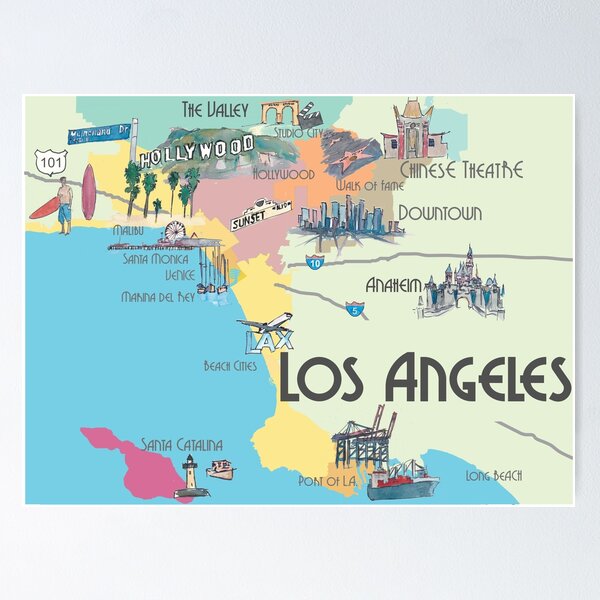 Item preview, Los Angeles California Clean Iconic City Map designed and sold by artshop77.