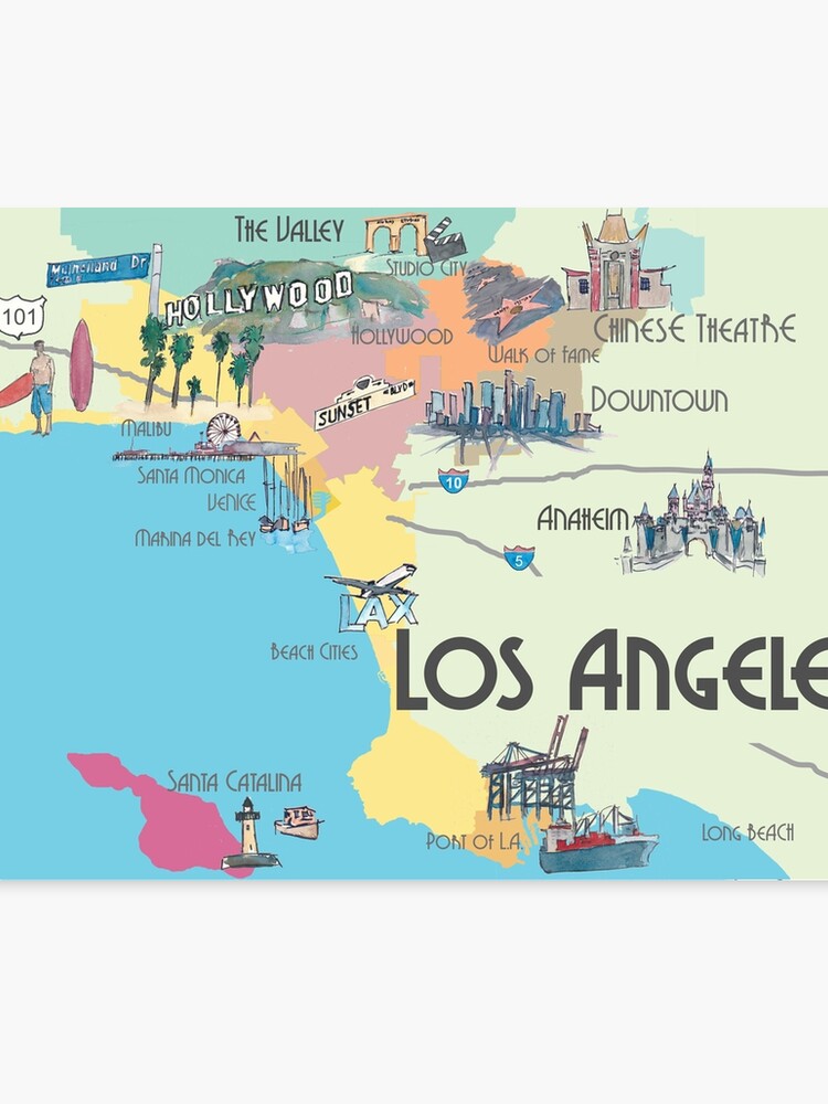 Los Angeles - Map Canvas Print picture about Printable Maps of Los Angeles referred to as Los Angeles - Map Canvas Print