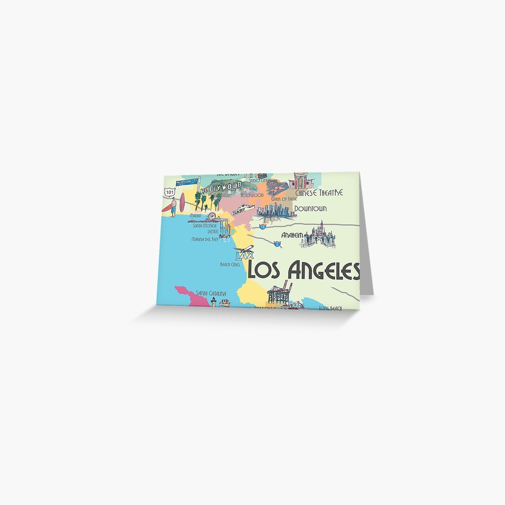 "Los Angeles California Clean Iconic City Map" Greeting Card for Sale by Redbubble