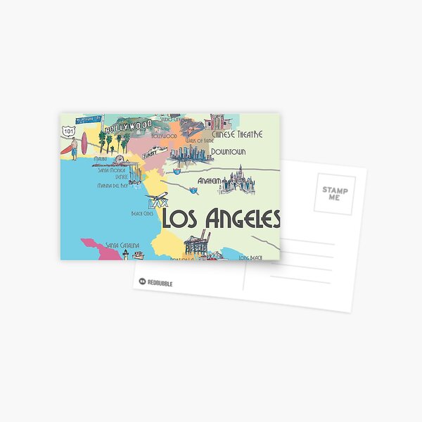Los Angeles California Clean Iconic City Map Postcard